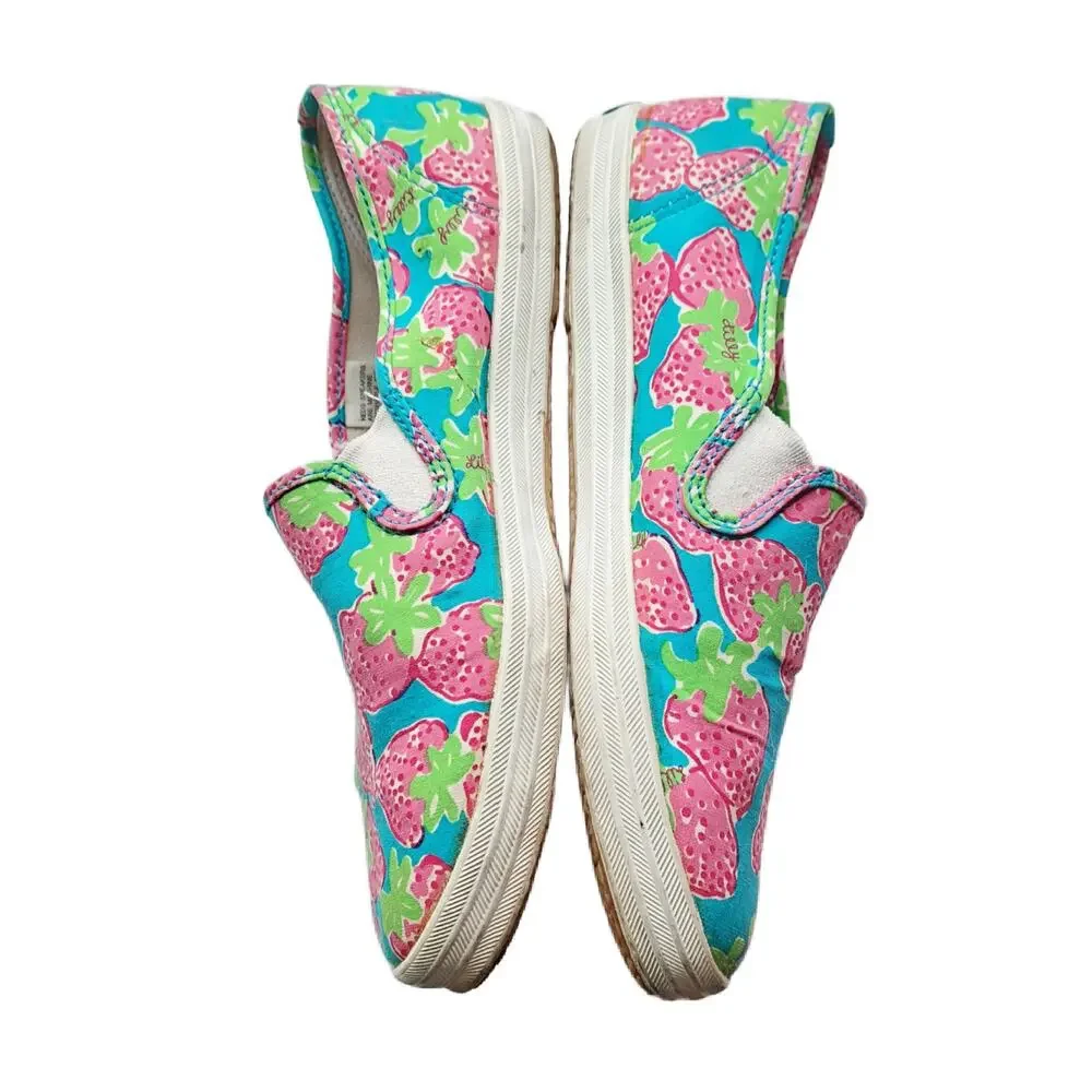 LILLY PULITZER x KEDS Strawberry Print Slip On Sneakers Size 8 Pink Blue